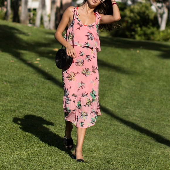 LINE+DOT Pink Dress with Palm Trees Print. - Picture 1 of 5